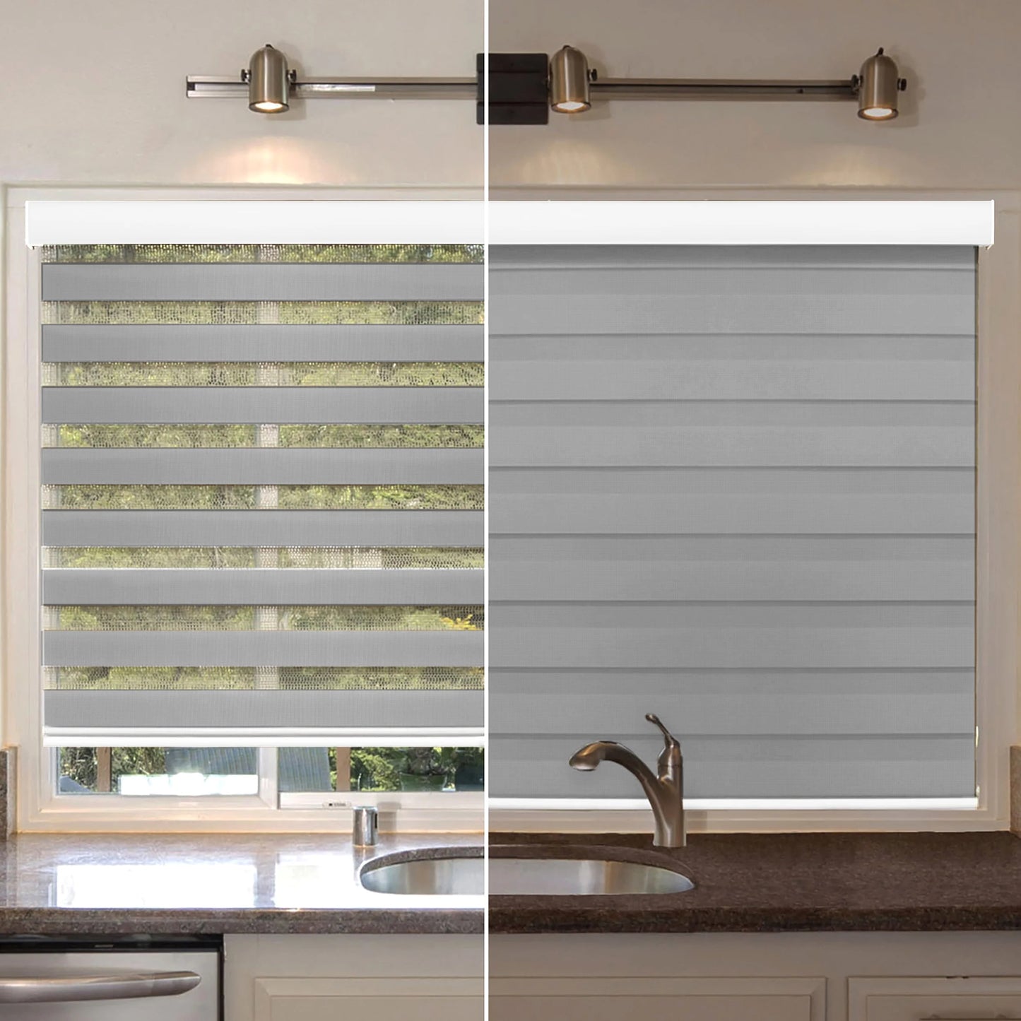 Zebra Cordless Window Blinds, Dual Layered Light Filtering Roller Shades, Easy Install Blinds, Indoor Home Decor, Pull-Down Shades for Windows, Light Control for Day & Night, White, 66"W X 72"H