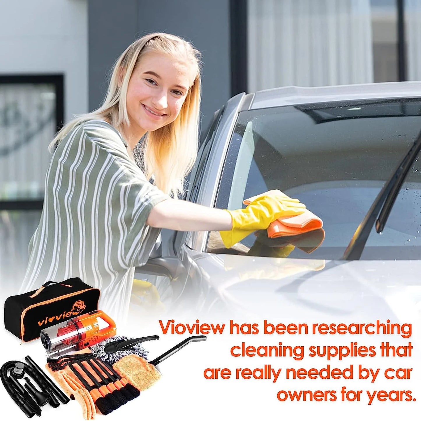 Vioview Ultimate Car Cleaning Kit, 17Pcs Car Interior Detailing Kit with High Power Car Vacuum Cleaner, Detailing Brush Set, Windshield Cleaner, Complete Car Cleaning Supplies for Deep Cleaning