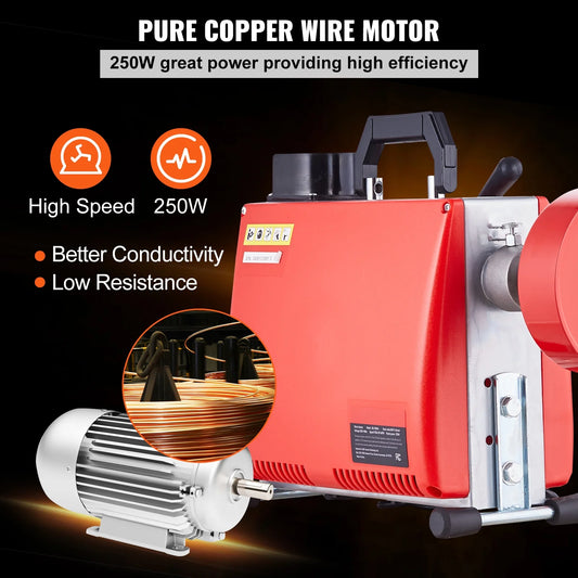 KFFKFF Electric Drain Cleaning Machine, 66FT x 5/8 Inch, 250W, Manual Operation - Includes 7 Cutting Heads, Dual Steel Cables & Directional Control, Suitable for 1.6"-4" Pipes