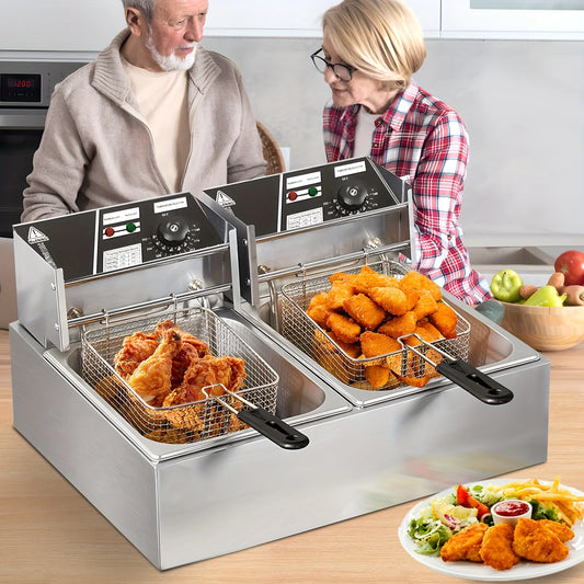 12L Stainless Steel Commercial Electric Deep Fryer - Large Capacity Countertop Fryer with Removable Tank and Lid for Easy Cleaning - Perfect for Restaurants, Cafes, and Home Use