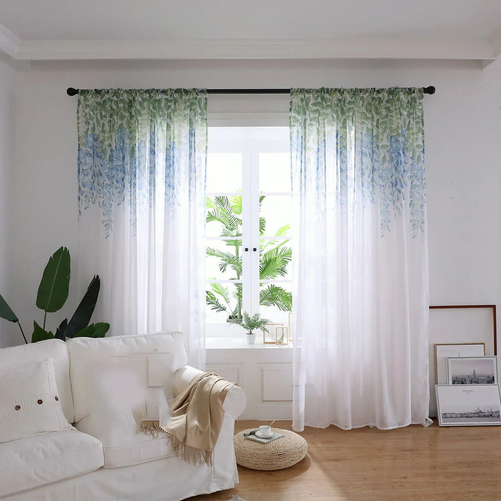 Kokovifyves Home Decor Clearance Leaves Sheer Curtain Tulle Window Treatment Voile Drape Valance 1 Panel Fabric