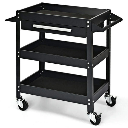 Spaco Rolling Tool Cart Mechanic Cabinet Storage ToolBox Organizer with Drawer-Black, Utility Cart on Wheels for Warehouse Garage Cleaning Office