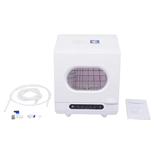 White Desktop Dishwasher, 1200W Compact Automatic Dishwasher, 5 Washing Programs Display 360�� Spray Arm, 72 �� C Hot Water Rotary Cleaning, Suitable for Apartment/Office/Kitchen/RV