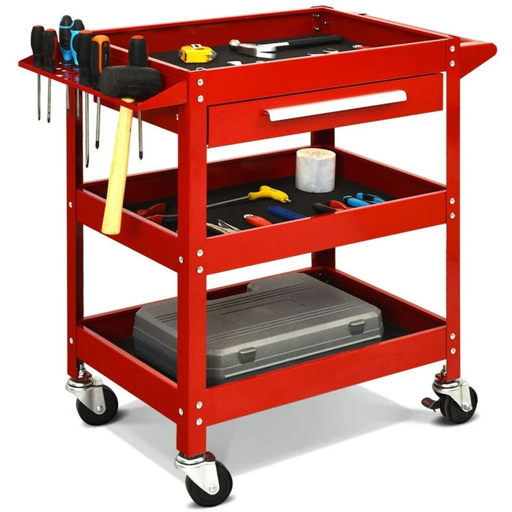Spaco Rolling Tool Cart Mechanic Cabinet Storage ToolBox Organizer with Drawer-Black, Utility Cart on Wheels for Warehouse Garage Cleaning Office