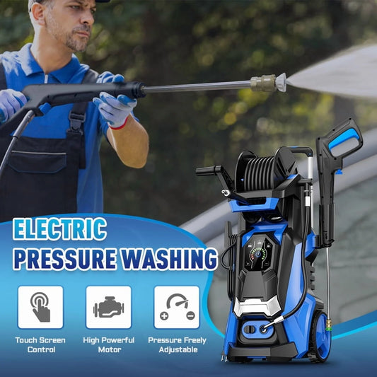 Electric Pressure Washer 5000PSI-Max 3.6GPM Power Washer Touch Screen Adjustable Pressure,4 Nozzles and 500ml Foam Cannon Power Washer Cleaning for Patio Blue