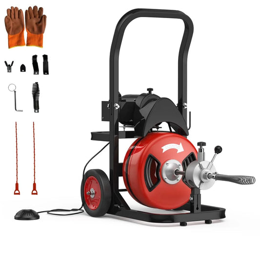 Ataucjin Drain Cleaner Machine,100Ft Drain Cleaning Machine,450W Auto Feed Sewer Snake Auger,Portable Electric Drain Auger Cleaner With 4 Cutter Air-Activated Foot Switch For 2" To 4" Pipes