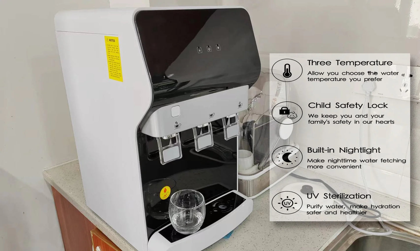IKT Countertop Bottleless Water Cooler Dispenser Built-in Filtration System with 4 Stage Filters Self-Cleaning 3 Temperature Night Light
