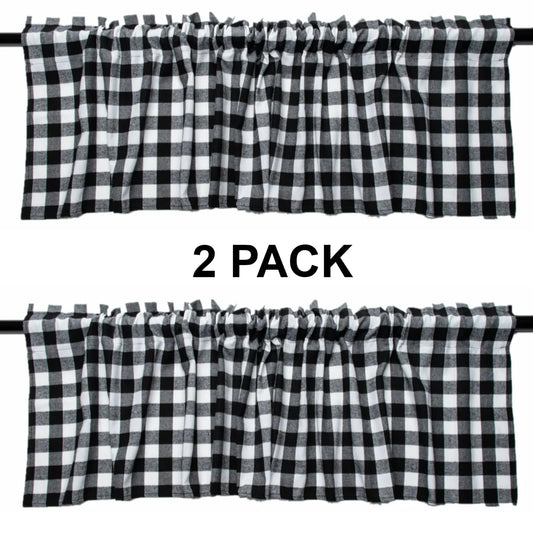 REZIPO 2 Pack Buffalo Check Plaid Window Valances White and Black Farmhouse Design Window Treatment Decor Curtains Rod Pocket Valances for Kitchen/Living Room 16" x 56"