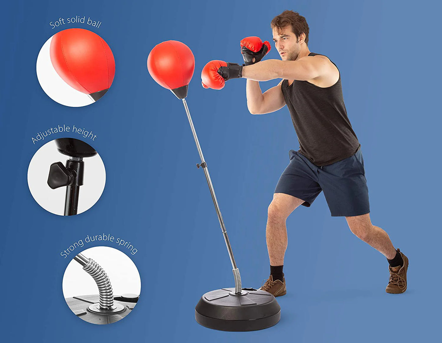 Delaman Punching Bag with Stand for Adults & Kids, Adjustable Height Freestanding Punching Ball Boxing Speed Bag, Ideal for MMA Reflex Speed Training, Fitness,Punching and Muscle Building