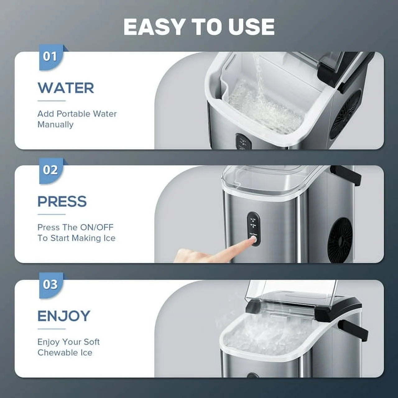 Auseo Nugget Ice Maker Countertop, Ready in 6 Mins ,35Lbs Each day with Self-Cleaning,Portable Sonic Ice Machine for Home/Office/Bar, Black