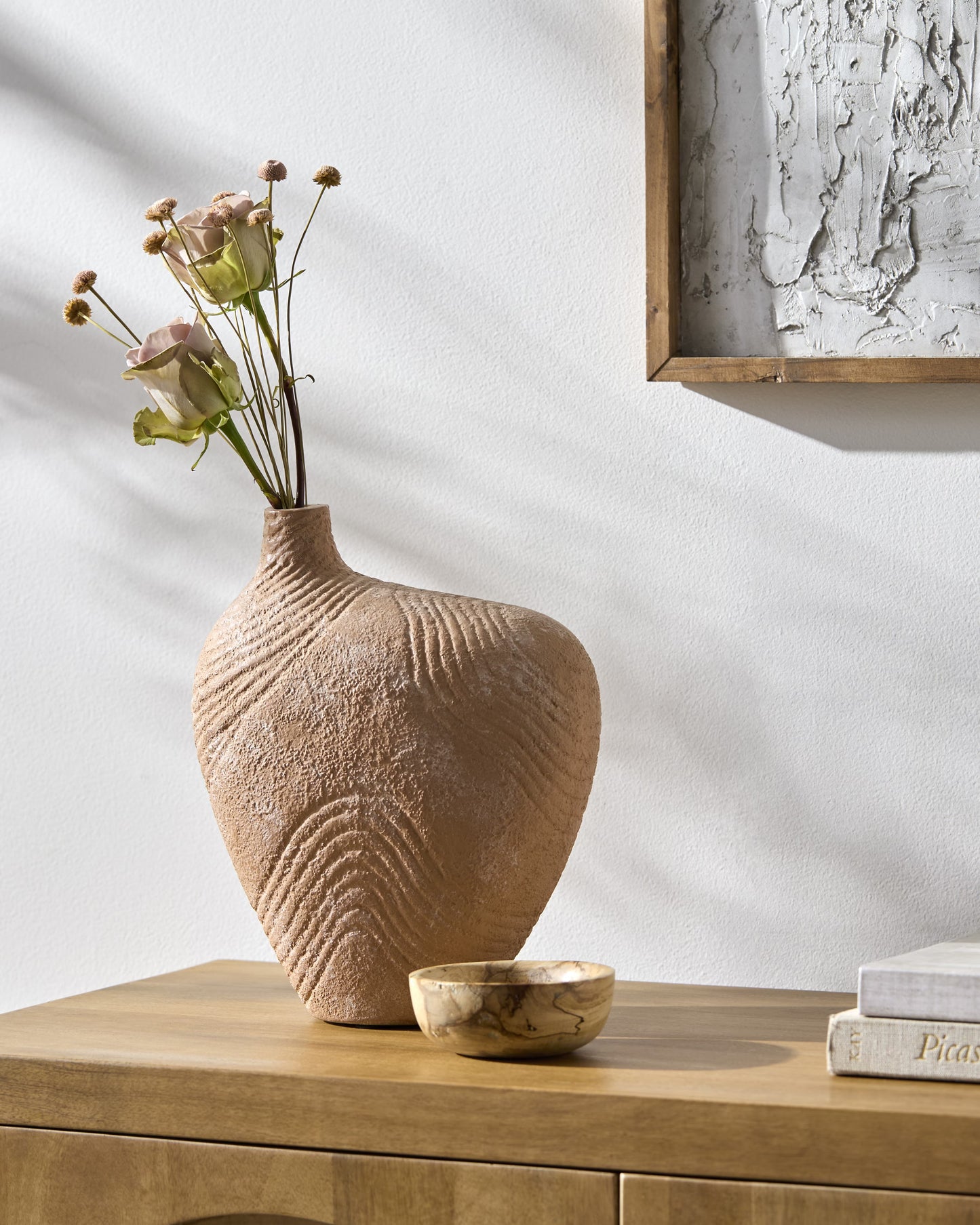 Mark&Day Vases, Joi Global Terracotta Flower Vase, Etched Papier-Mache Floor Vase for Flowers, Decorative Home Decor Accents for Living Room Bedroom Kitchen Office (12"H x 10"W x 6"D)