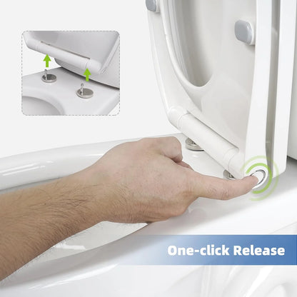 Elongated Toilet Seat with Softclose Cover, One-Click to Quick Release, Easy Installation & Cleaning, Compatible with TOTO/Gerber/Kohler, Non-Slip Toilet Bumpers, White