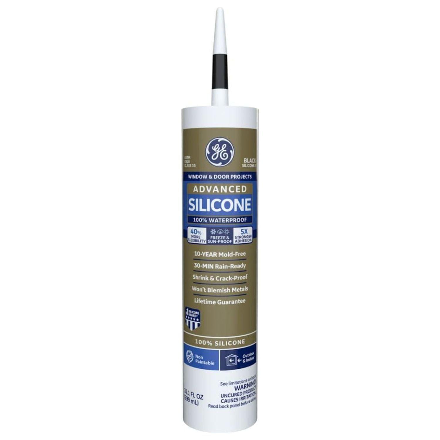 (12 pack) GE Advanced Silicone Window &amp; Door Sealant. Pack of 1. Black 10.1 fl oz Cartridge
