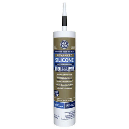 (12 pack) GE Advanced Silicone Window &amp; Door Sealant. Pack of 1. Black 10.1 fl oz Cartridge