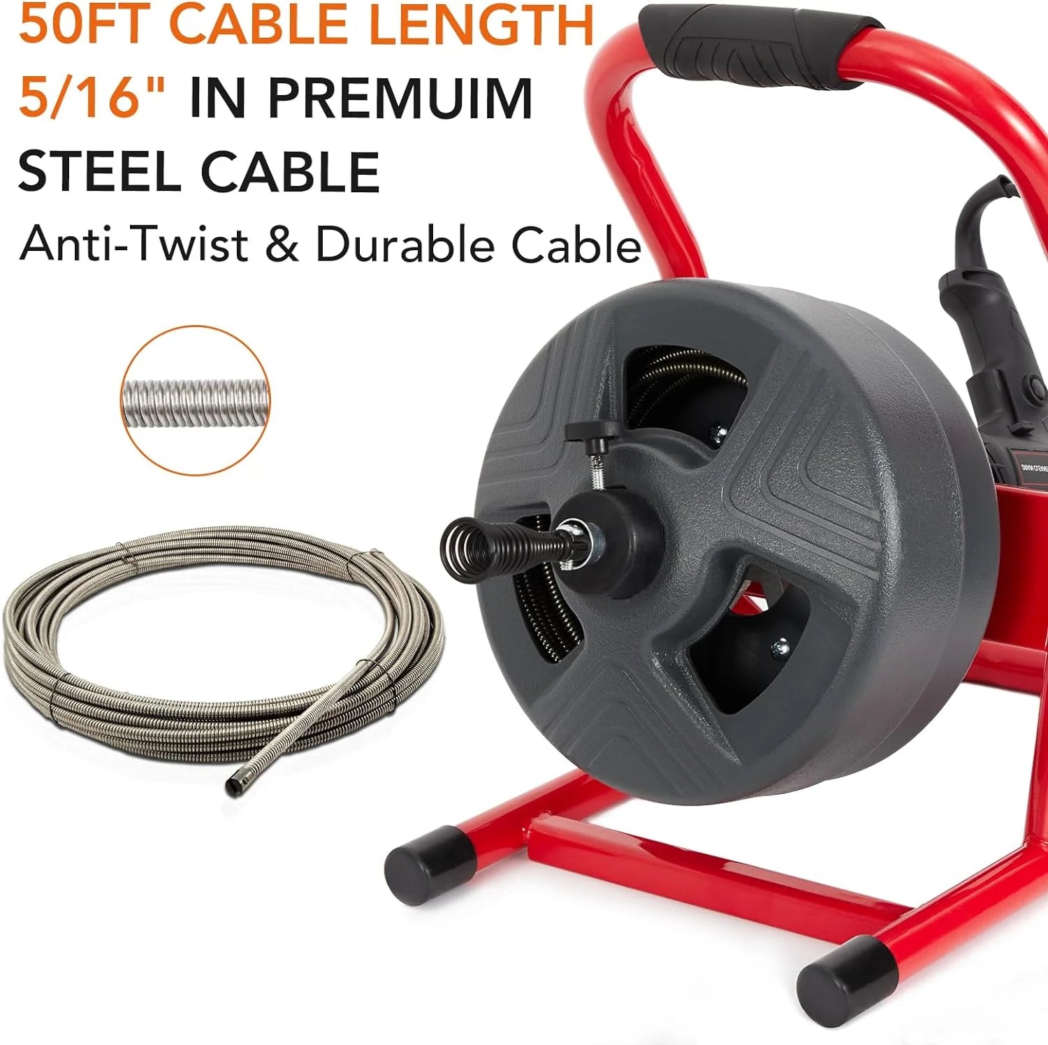 AOILE Drain Cleaning Machine 75Ft x 1/2 in, Electric Drain Auger for 2-4 Inch Pipes with Cutters & Glove