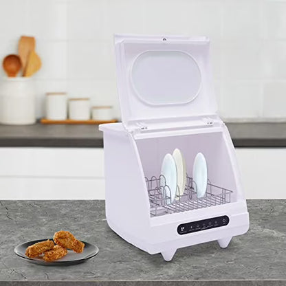 White Desktop Dishwasher, 1200W Compact Automatic Dishwasher, 5 Washing Programs Display 360�� Spray Arm, 72 �� C Hot Water Rotary Cleaning, Suitable for Apartment/Office/Kitchen/RV