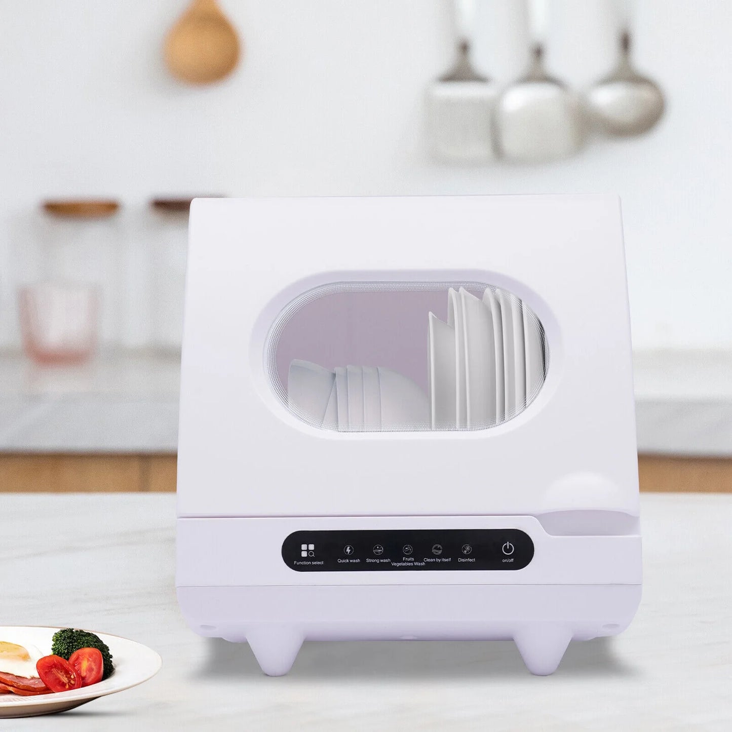 110V 1200W Portable Countertop Dishwasher with 12 Water Outlets and 360?�� Spraying Cleaning 15.74*15.74*17.71in for Homes, Apartments, Dormitories