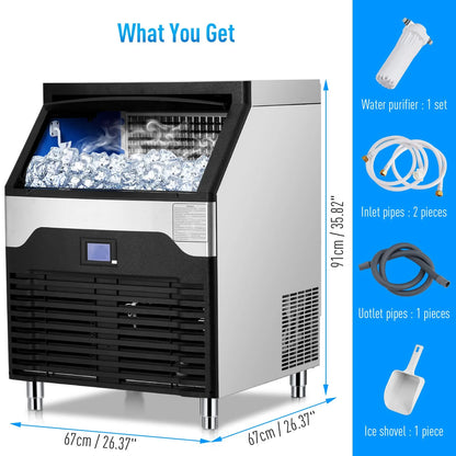 Commercial Ice Maker Machine.Stainless Steel Ice Maker,Industrial Ice Machine,260LBS/24H Stainless Steel Under Counter ice Machine,Ice Maker Self Cleaning for Bar Cafe Restaurant