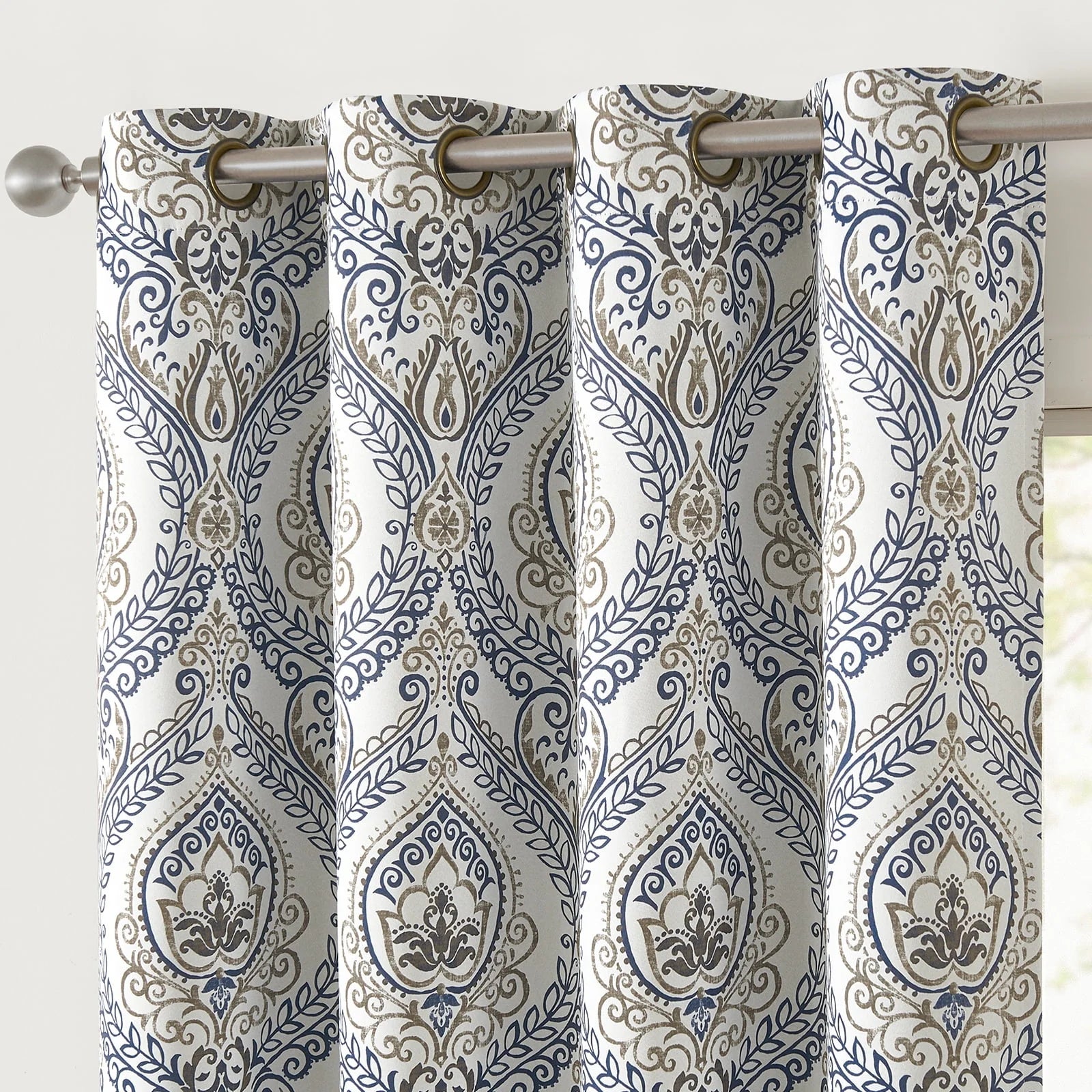 Curtainking 100% Blackout Curtains 84 in Blue Damask Medallion Window Curtains for Bedroom Grommet Thermal Insulated Drapes for Living Room Vintage Luxury Window Treatments Set 2 Panels