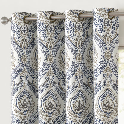 Curtainking 100% Blackout Curtains 84 in Blue Damask Medallion Window Curtains for Bedroom Grommet Thermal Insulated Drapes for Living Room Vintage Luxury Window Treatments Set 2 Panels