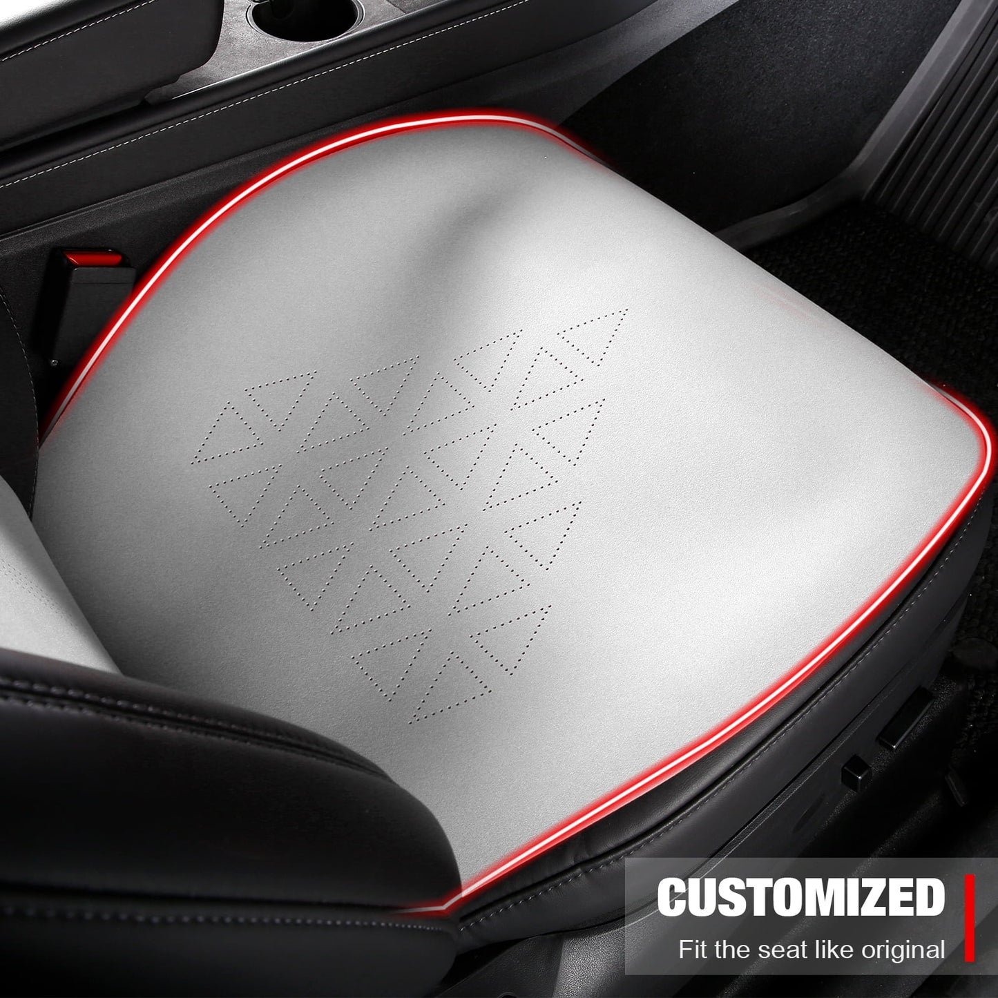 Ikon Motorsports Seat Cover Cushions Compatible With 2020-2024 Tesla Model Y 4-Door, V1 Style White Suede Leather 1st 2nd Row 5-Seat Seat Cover Cushion Protectors