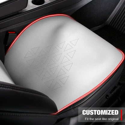 Ikon Motorsports Seat Cover Cushions Compatible With 2020-2024 Tesla Model Y 4-Door, V1 Style White Suede Leather 1st 2nd Row 5-Seat Seat Cover Cushion Protectors