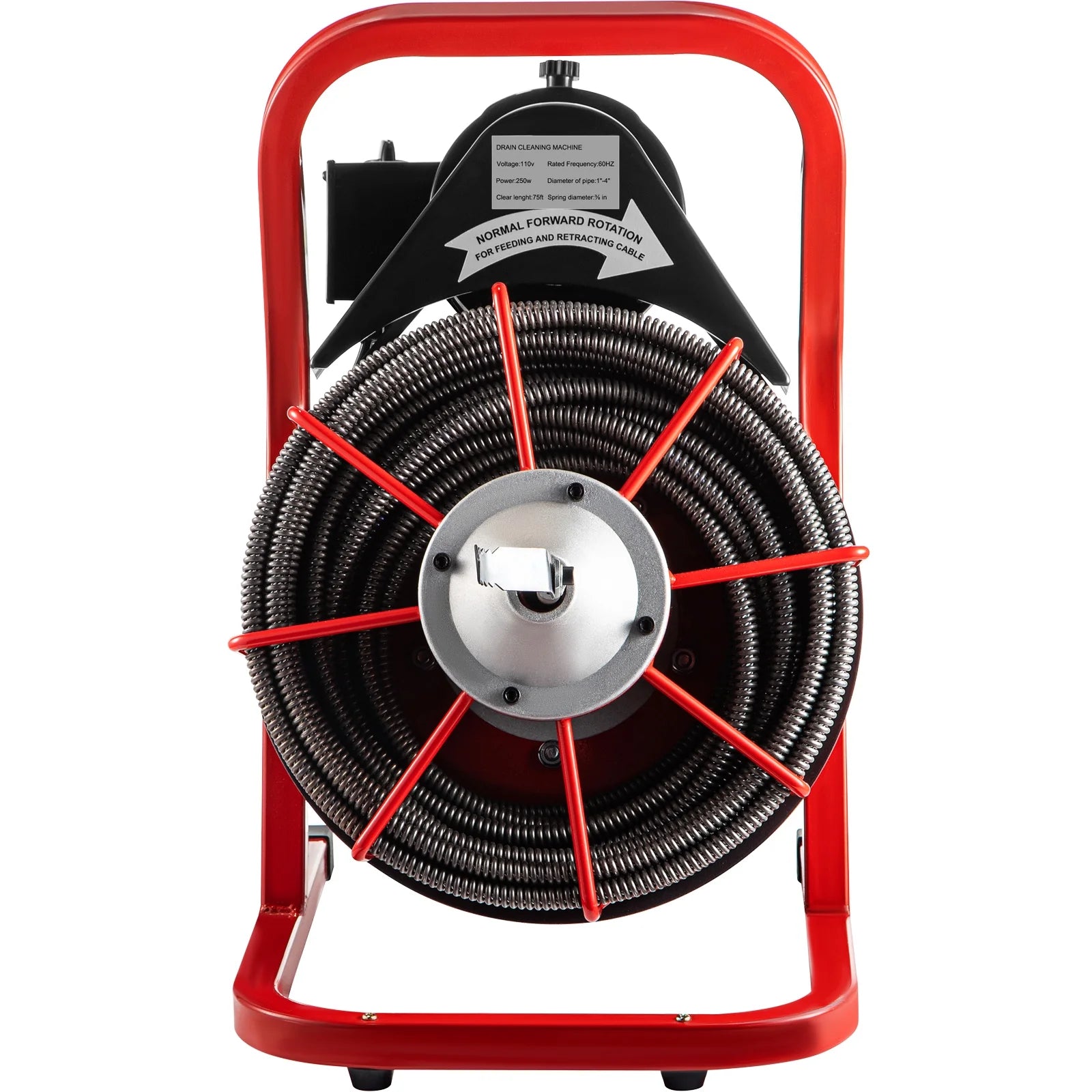 VEVORbrand Drain Cleaning Machine 75ft x 3/8 in Drain Cleaner Machines 250W Electric Drain Auger for 1" to 4" Pipes Electric Drain Snake Sewer Snake Drill w/ Cutters & Glove