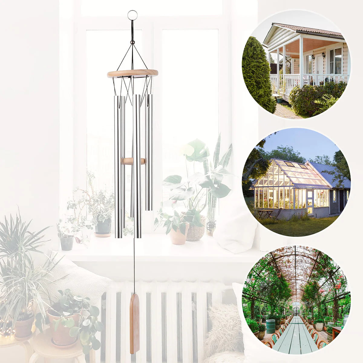 6 Tubes Wind Chime, 29'' Wooden Hanging Wind Chimes Window Wind Bells for Outdoor Indoor Home Decoration Mother's Day Gift