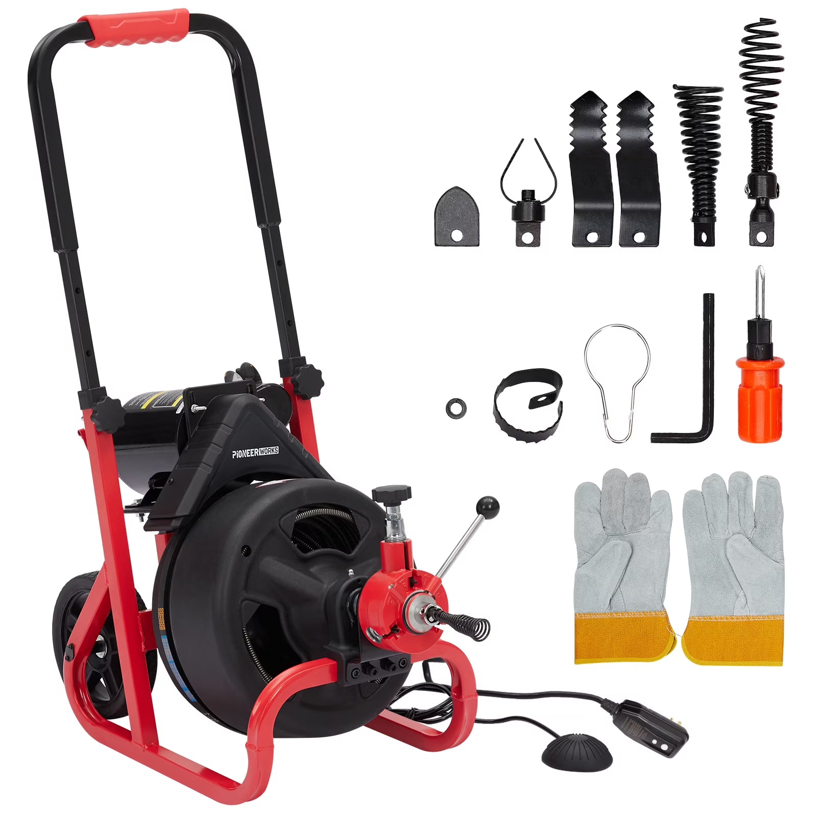 AOILE Drain Cleaning Machine 75Ft x 1/2 in, Electric Drain Auger for 2-4 Inch Pipes with Cutters & Glove