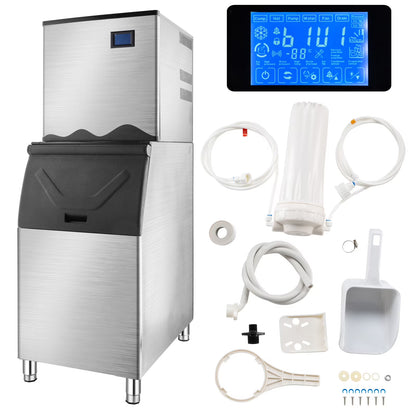 Ktaxon 550LBS/24H Commercial Ice Maker Machine & 300LBS Storage Bin, Commercial Ice Machine with LCD Touch Control Panel & Automatic Cleaning for Restaurant Bar Coffee Shop Home Supermarket