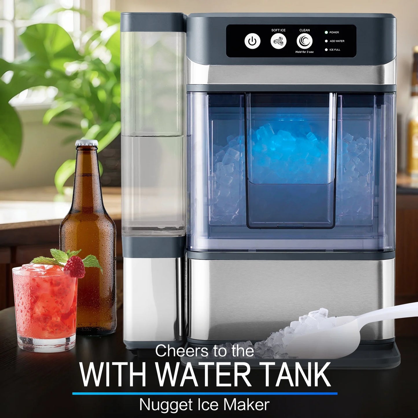 TEKAMON Nugget Ice Maker Countertop, 41lbs/24H, Soft Chewable Pellet Touchscreen Ice Maker with Self-Cleaning Function for Kitchens, Offices, Home