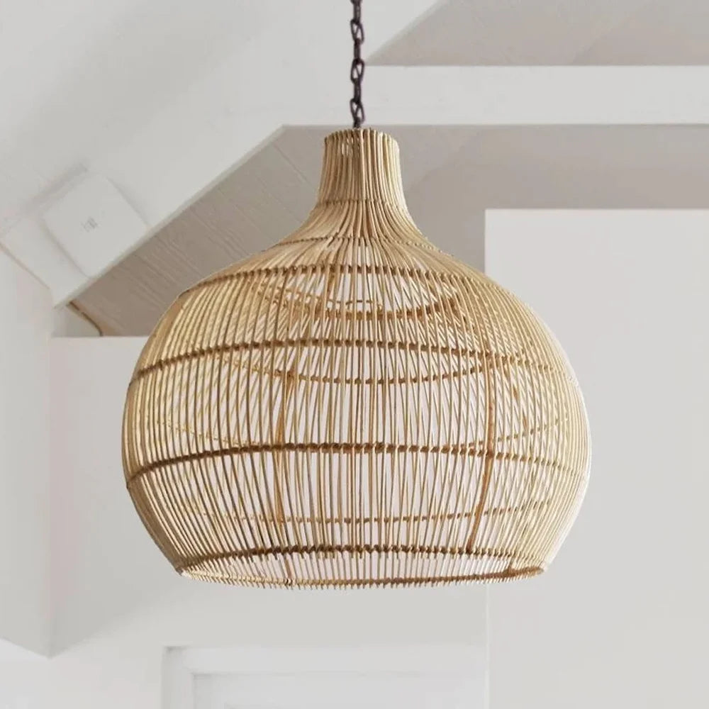 Arturesthome Boho Home Decor Kitchen Island Rattan Bamboo Pendant Light Basket Weave Linear Chandelier
