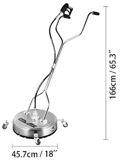 VEVOR 21" Surface Cleaner Pressure Flat Surface Cleaning 4000 PSI Max Working Pressure Flat Surface Cleaner Stainless Steel Rotating Surface Cleaner with 3 Nozzle Front Spray Bar