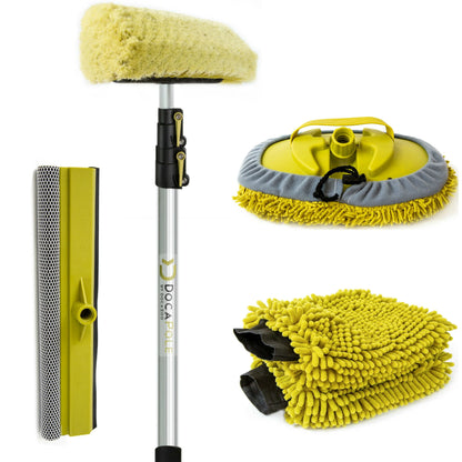 DocaPole Car Cleaning Kit: Car Wash Kit with 5-12�?Extension Pole & Soft Brush, Car Squeegee, Car Wash Mitt (2X), Microfiber Cleaning Head