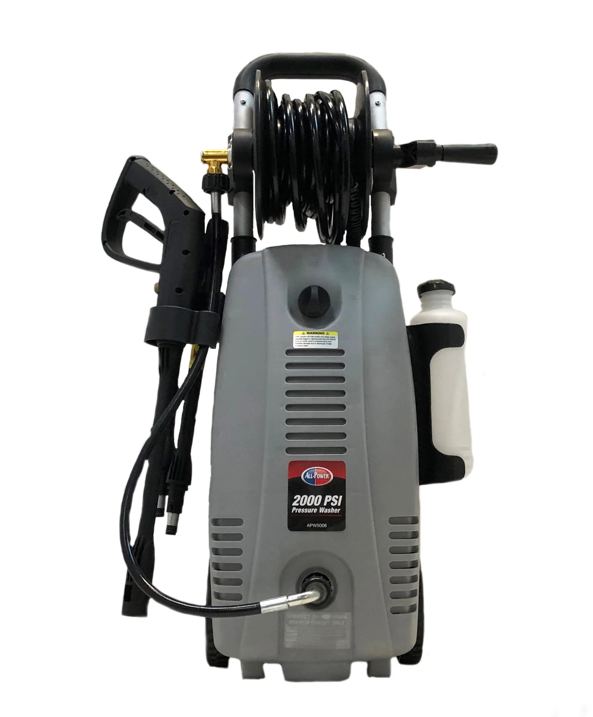 All Power 2000 PSI 1.6 GPM Electric Pressure Washer With Hose Reel for Buildings, Walkway, Vehicles and Outdoor Cleaning, Grey, APW5006
