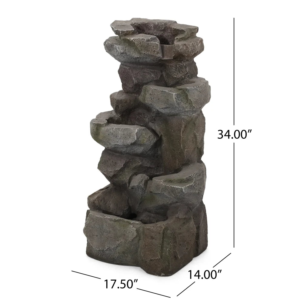 Holaki 23.5" H Outdoor Fountain,4-Tire Waterfall Flow Floor Fountain with LED Light for Patio,Gadern,Backyard,Art Home Decoration,Light Brown