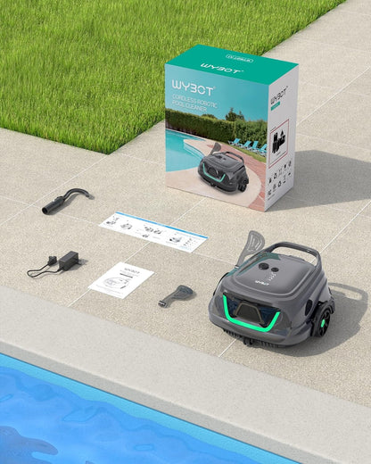 2025 New Upgraded WYBOT A1 Cordless Robotic Pool Vacuum Cleaner - Floor-Only Cleaning for Above Ground Flat-Bottom Pools (Up to 1,076 sq. ft), 120-Min Runtime, Black Green