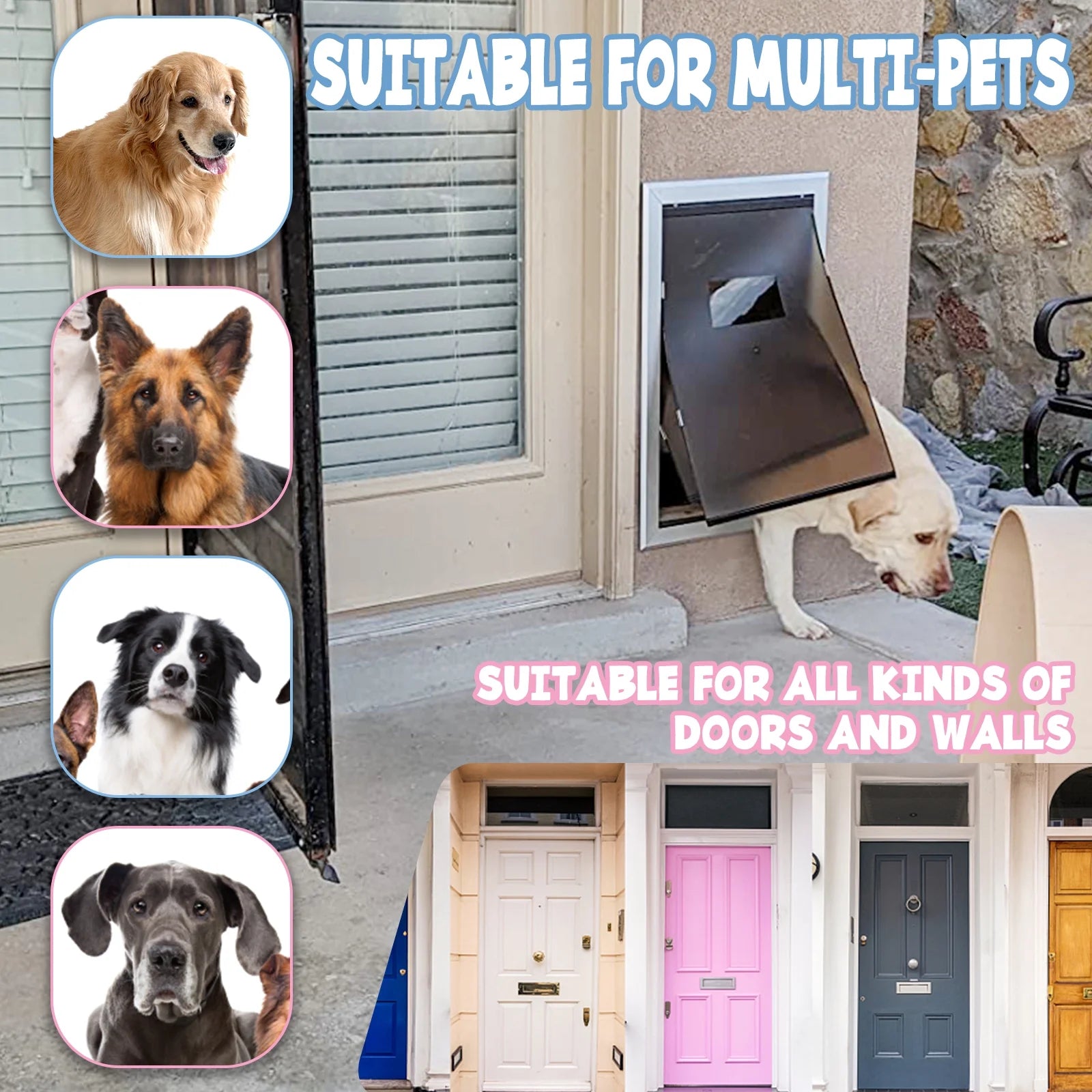 SHZOND Large Dog Door Aluminum Dog Doors W/Extra-Large Flap 17.5" W x 27.7" H Doggie Doors for Large Dog Up to 220lbs