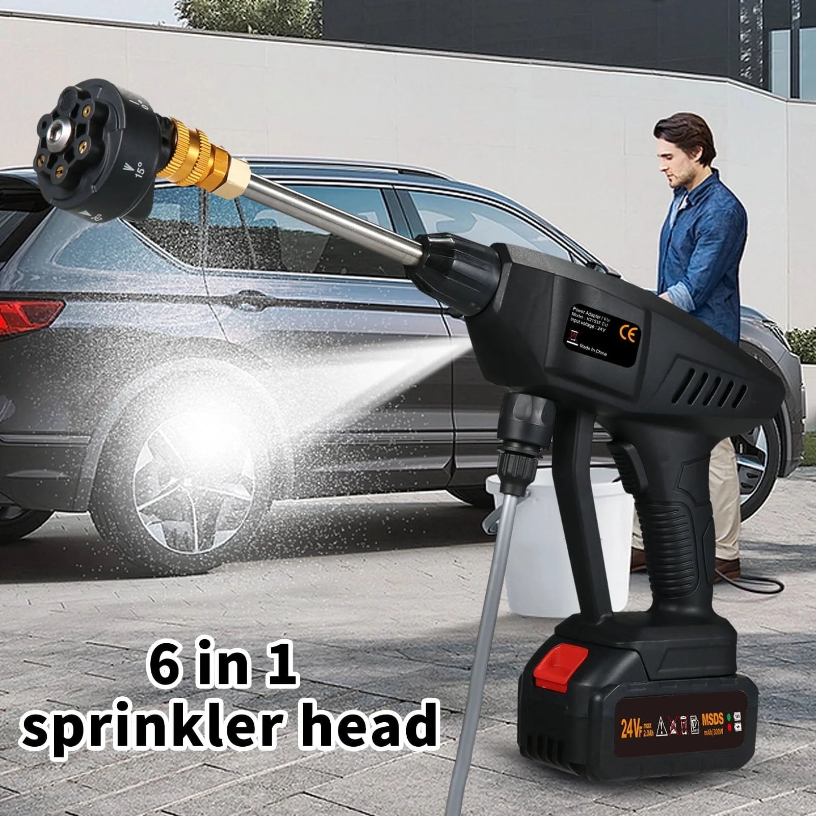 Eccomum 6-in 1 Spray Cordless Power Washer 60Bar 300W High Power Washer Machine with Rechargeable Battery for Car Fence Floor Cleaning Watering
