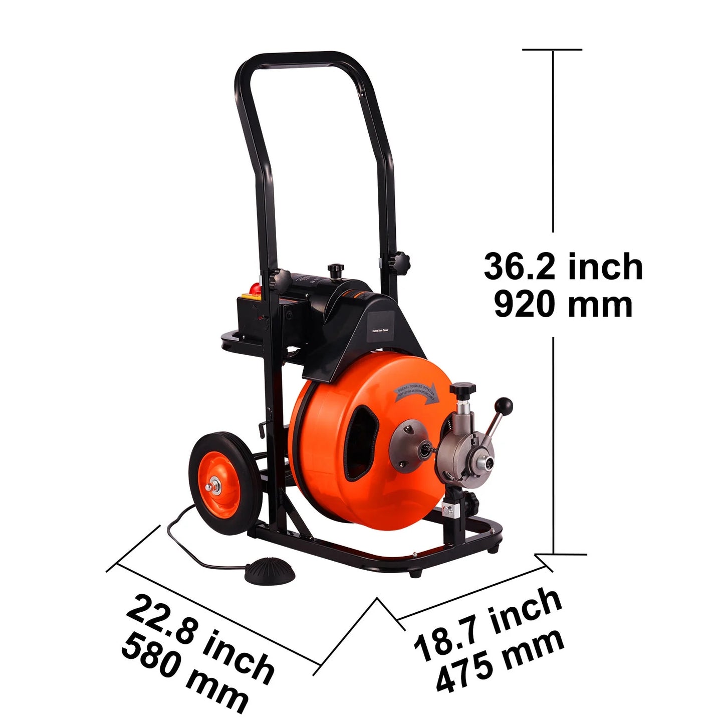 KFFKFF Drain Cleaning Machine 75FT x 3/8 Inch, Sewer Snake Machine Auto Feed, Drain Auger Cleaner with 4 Cutter & Air-Activated Foot Switch for 1" to 4" Pipes