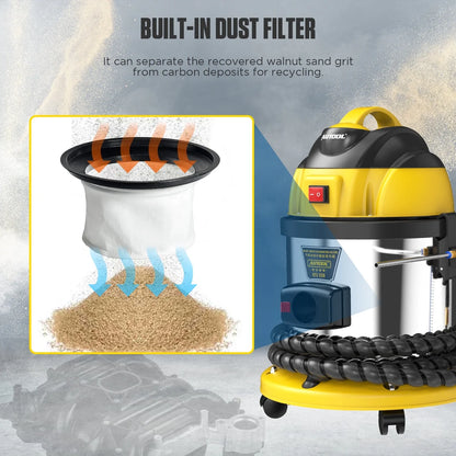 AUTOOL HTS558 Walnut Sand Carbon Deposition Clean Machine Walnut Shell Media Powder Sandblasting Machine Automotive Engine Intake Pipe Valve De-Carbon Cleaning Machine for Rust Grime Paint Removing