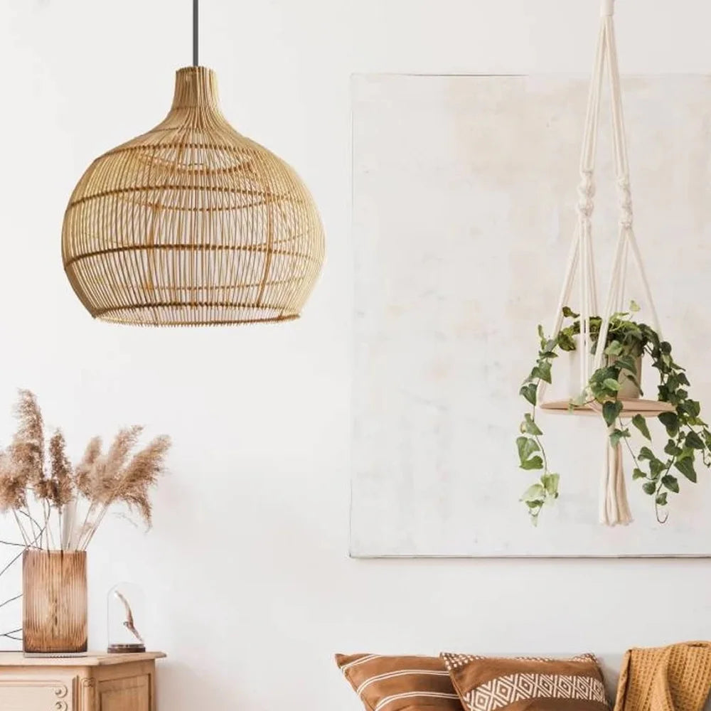 Arturesthome Boho Home Decor Kitchen Island Rattan Bamboo Pendant Light Basket Weave Linear Chandelier
