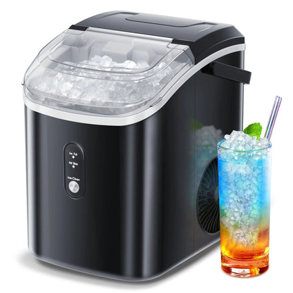 Auseo Nugget Ice Maker Countertop, Ready in 6 Mins ,35Lbs Each day with Self-Cleaning,Portable Sonic Ice Machine for Home/Office/Bar, Black