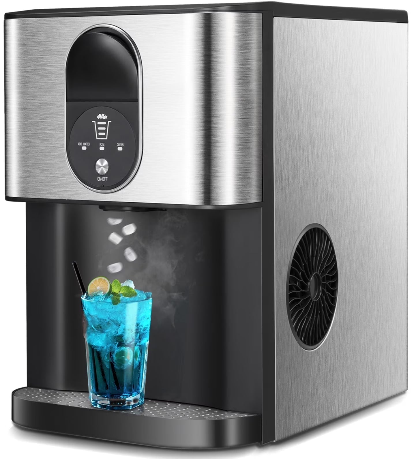 Auseo Soft Chewable Nugget Ice Maker Countertop, 44lbs /24H, Self-Cleaning, One-Button Operation, Home/Kitchen/Office/Party, Silver