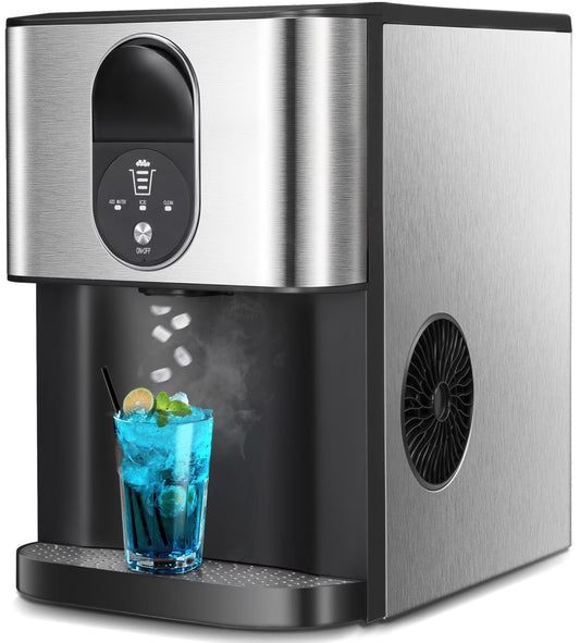 Auseo Soft Chewable Nugget Ice Maker Countertop, 44lbs /24H, Self-Cleaning, One-Button Operation, Home/Kitchen/Office/Party, Silver