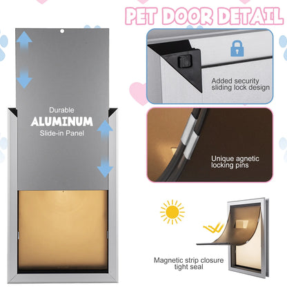 SHZOND Large Dog Door Aluminum Dog Doors W/Extra-Large Flap 17.5" W x 27.7" H Doggie Doors for Large Dog Up to 220lbs