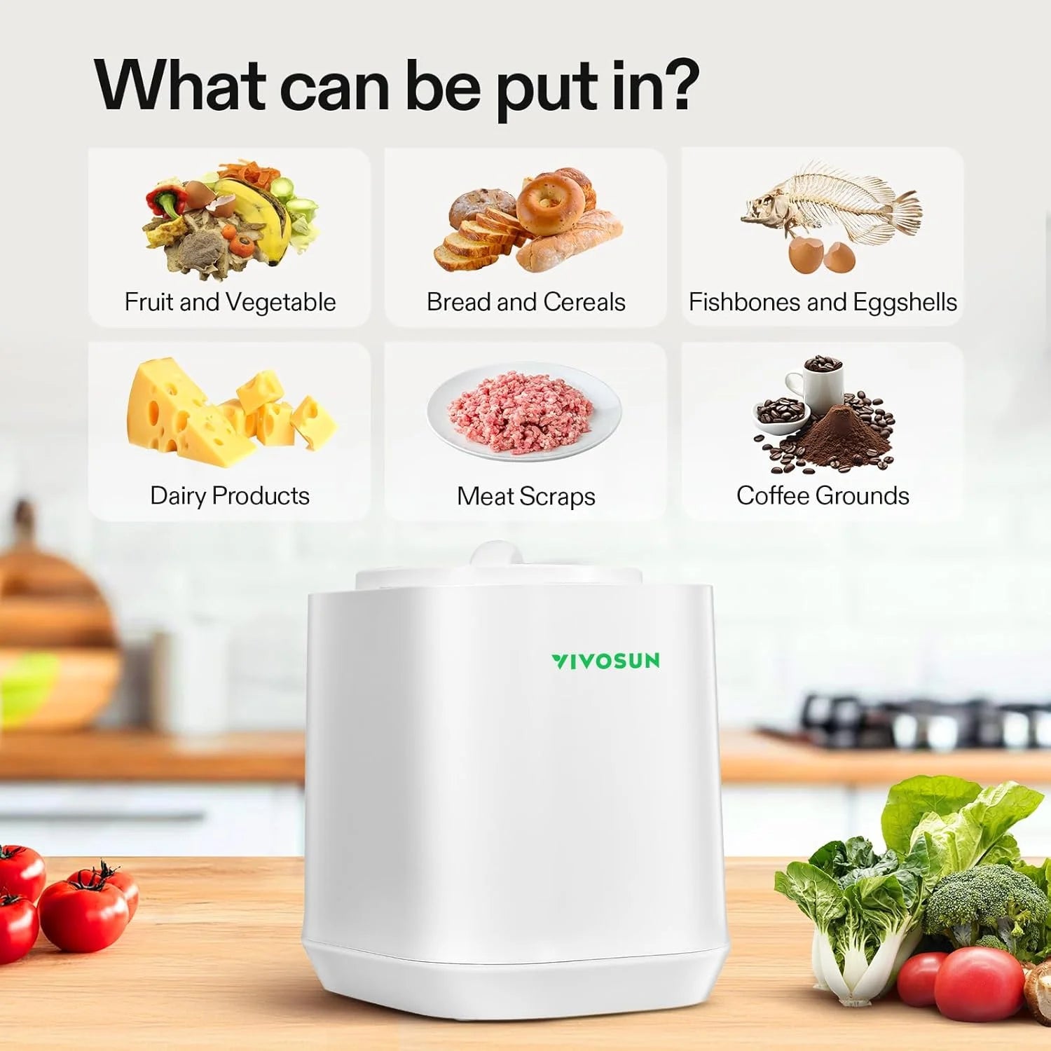 VIVOSUN 4L Electric Composter for Kitchen Indoor, Smart Compost Machine for Countertop, Odorless/Auto-Cleaning/3 Modes/Intelligent LED Display, Mill Composter Kitchen Bin Food Recycler, Black