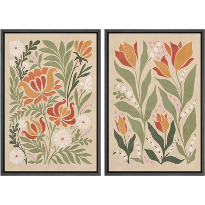 IDEA4WALL Framed Canvas Print Wall Art Set Vintage Floral Classic Botanical Illustration Abstract Garden Flowers Boho Art Modern Wall Decor Colorful Chic Artwork for Home Decor - Natural 24"x36"x2
