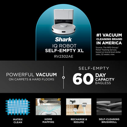 Shark® Matrix�?IQ Robot Vacuum, Bagless 60 Day Capacity Base, Multi-Surface Cleaning, Self Emptying, Home Mapping, RV2302AE