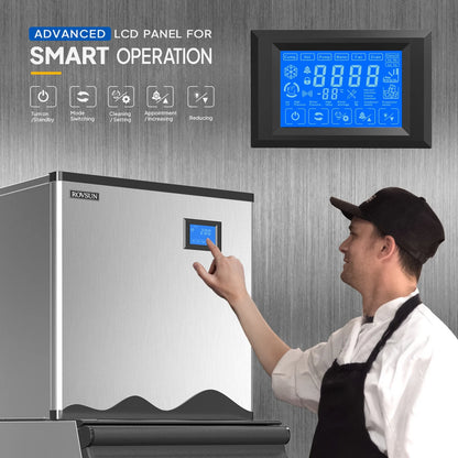 ROVSUN 400LBS/24H Commercial Ice Maker Machine, Commercial Ice Machine with LCD Touch Control Panel, Automatic Cleaning & 265LBS Storage Bin for Restaurant Bar Coffee Shop Home Supermarket